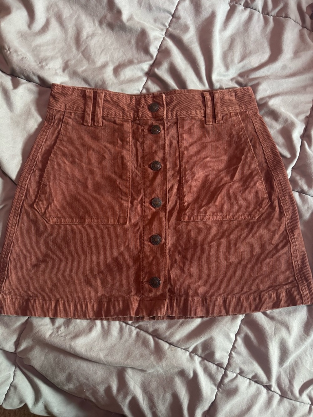American Eagle Button-Front Corduroy Mini Skirt in Rust